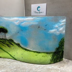 Fused Glass Jumbo Nearly Home Trees, with a close-up view to the right side of the product.