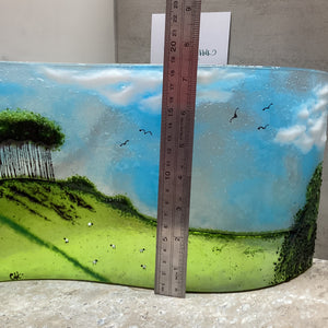 Fused Glass Jumbo Nearly Home Trees, with a ruler to demonstrate the height of the piece.