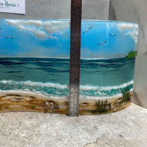 Fused Glass Jumbo Sea Scene with Sea Grass, with a ruler to demonstrate the height of the piece. 