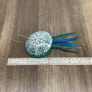 Fused Glass Patterned Jellyfish Hanger Light Aqua, handmade fused glass by Claire Harris in Cornwall, view 3