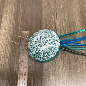 Fused Glass Patterned Jellyfish Hanger Light Aqua, handmade fused glass by Claire Harris in Cornwall, view 5