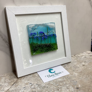 Fused Glass Square Framed Agapanthus, with a close-up angled view from the left.