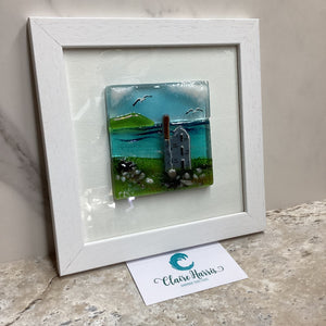 Fused Glass Square Framed Engine House, with an angled view of the product.