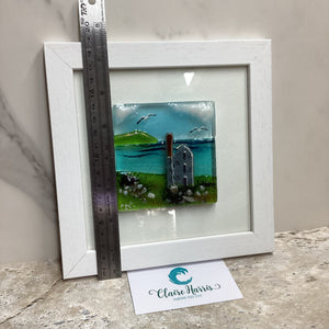 Fused Glass Square Famed Engine House, with a ruler to demonstrate the height of the piece.