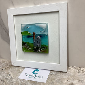 Fused Glass Square Framed Engine House, second angled view. 