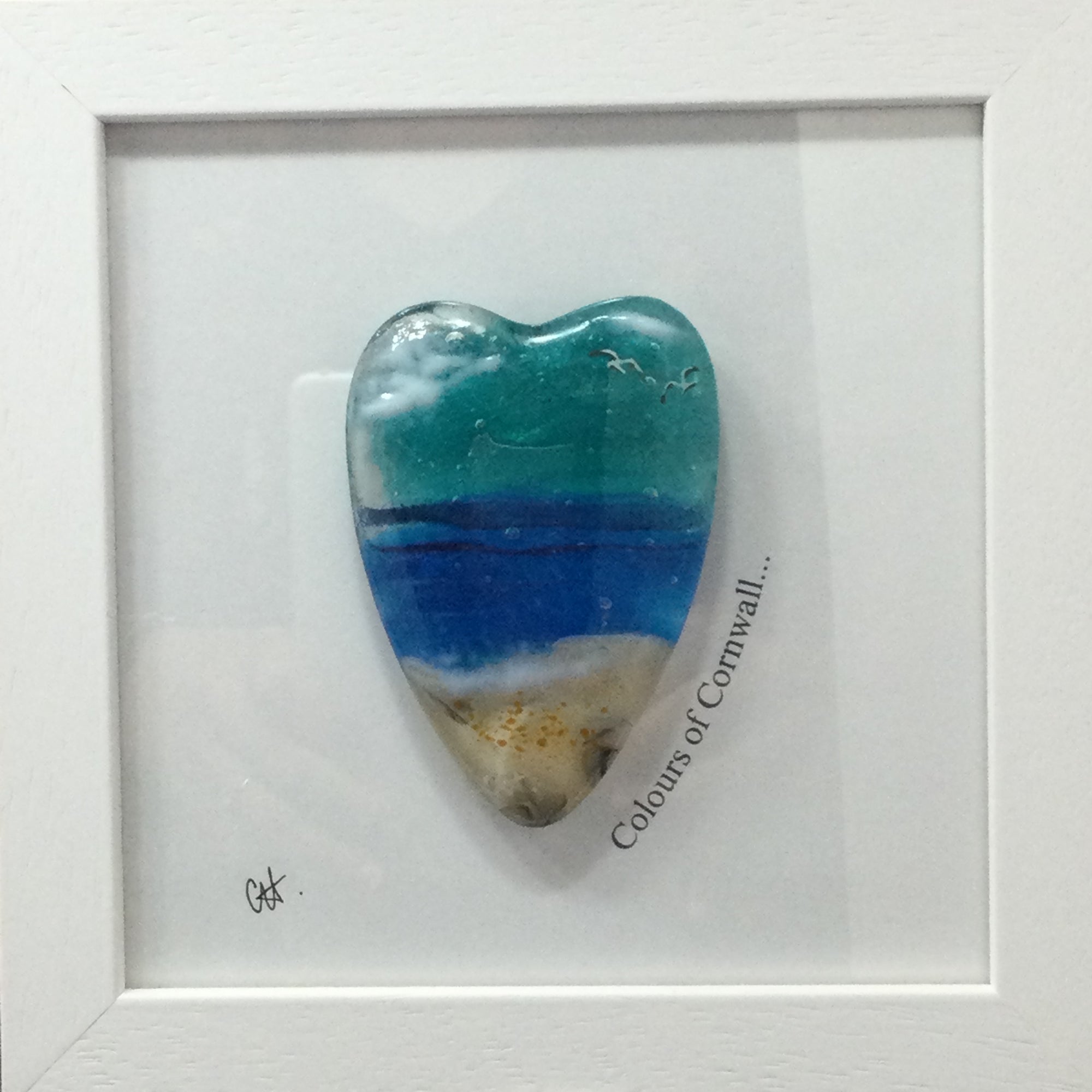 Fused Glass Sea Scene Framed Conical Heart