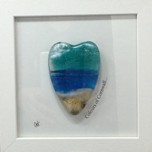 Fused Glass Sea Scene Framed Conical Heart