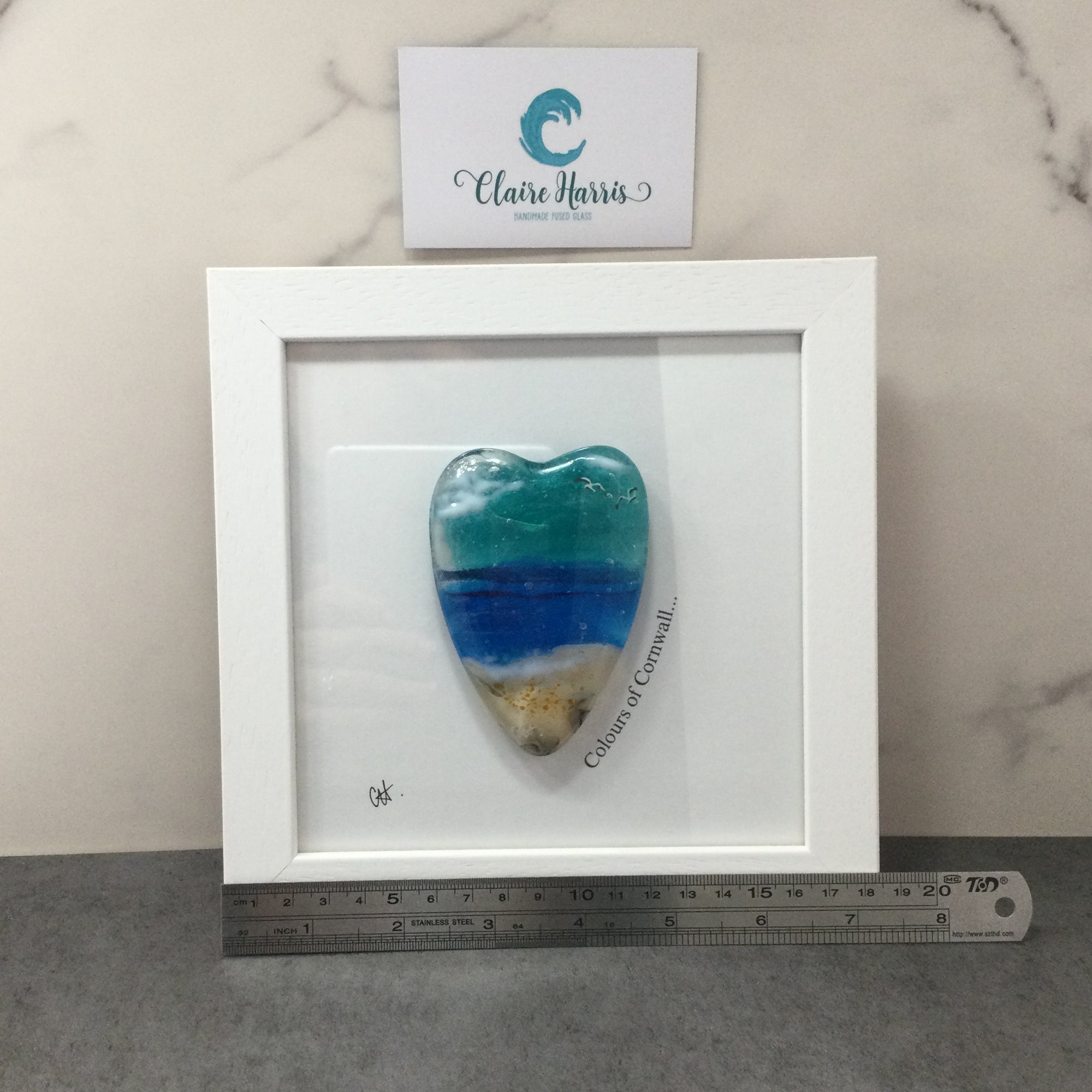 Fused Glass Sea Scene Framed Conical Heart