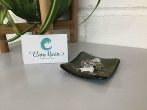 Cornish Wild Swimmers Standing, Dark Aqua Trinket Dish - Fused Glass By Claire Harris 