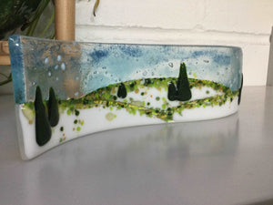 Christmas Scene 6cm small freestanding wave LIMITED EDITION - Fused Glass By Claire Harris 