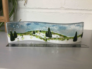 Christmas Scene 6cm small freestanding wave LIMITED EDITION - Fused Glass By Claire Harris 