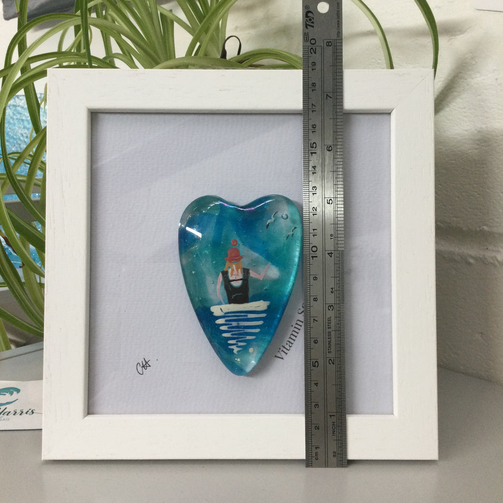 Framed Fused Glass Conical Heart - Wild Sea Swimmer