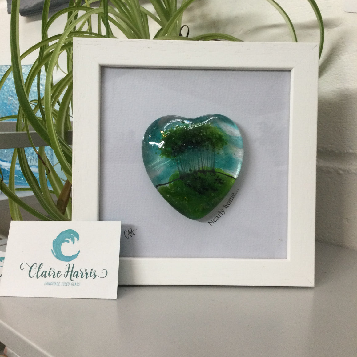 Framed Fused Glass Nearly Home Trees Heart