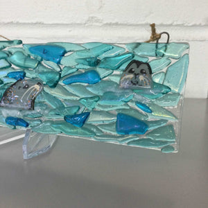 Horizontal Large Hanger - Trio Of Seals - Fused Glass By Claire Harris 