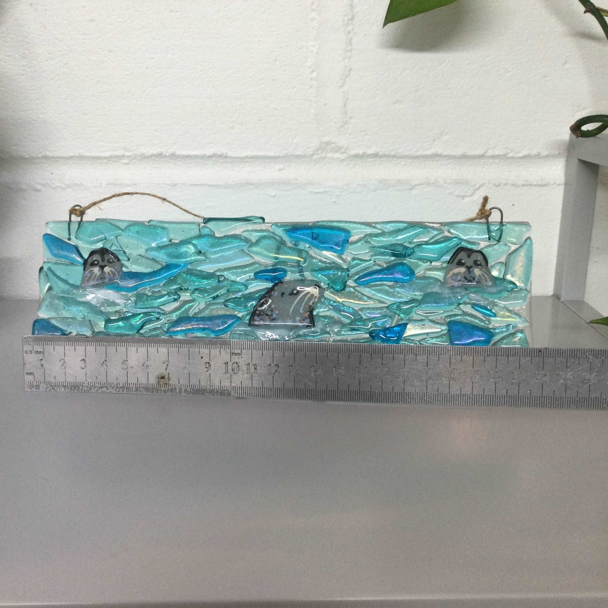 Horizontal Large Hanger - Trio Of Seals - Fused Glass By Claire Harris 