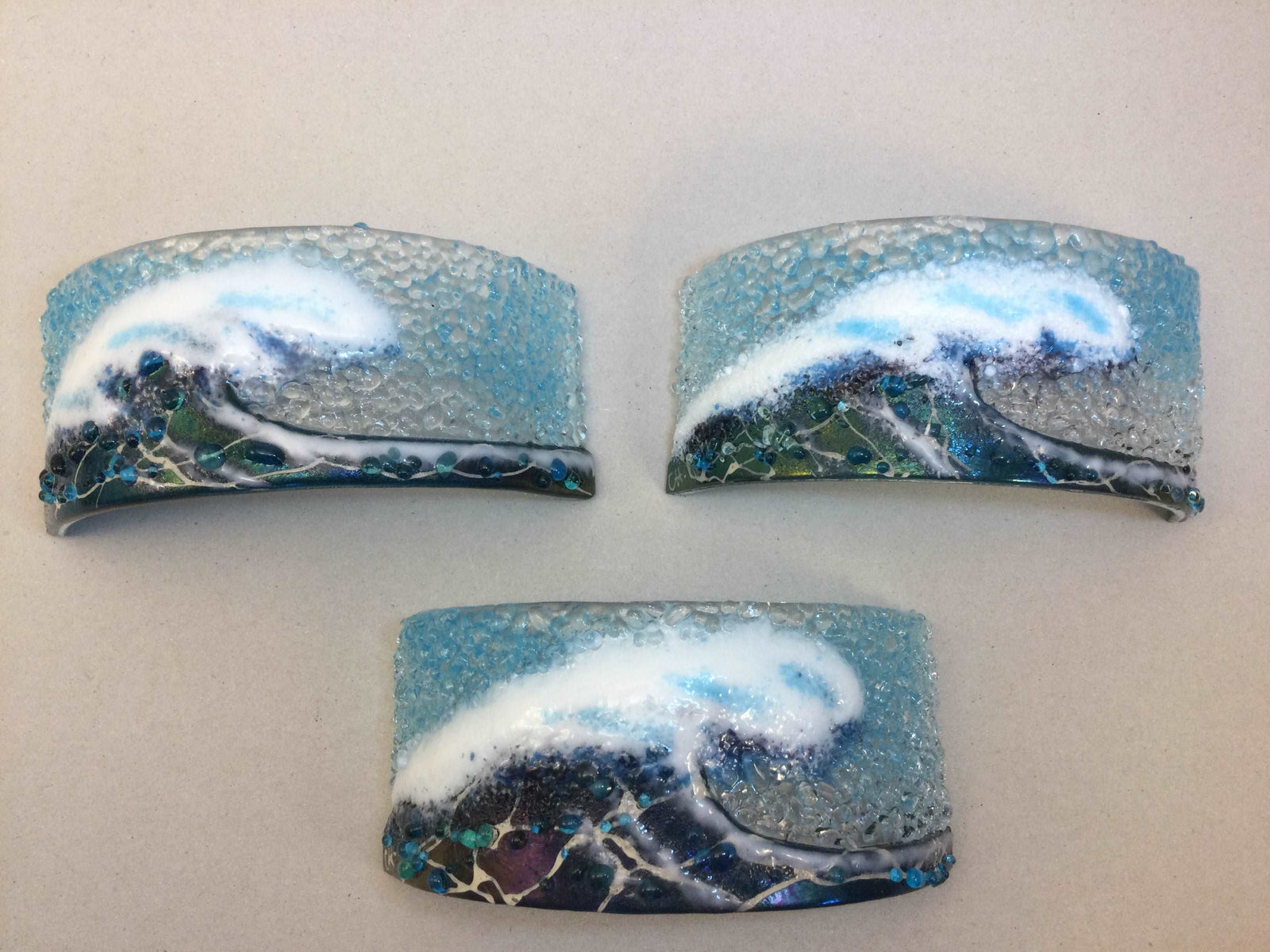 Curve - Crashing Wave Dark Aqua - Fused Glass By Claire Harris 