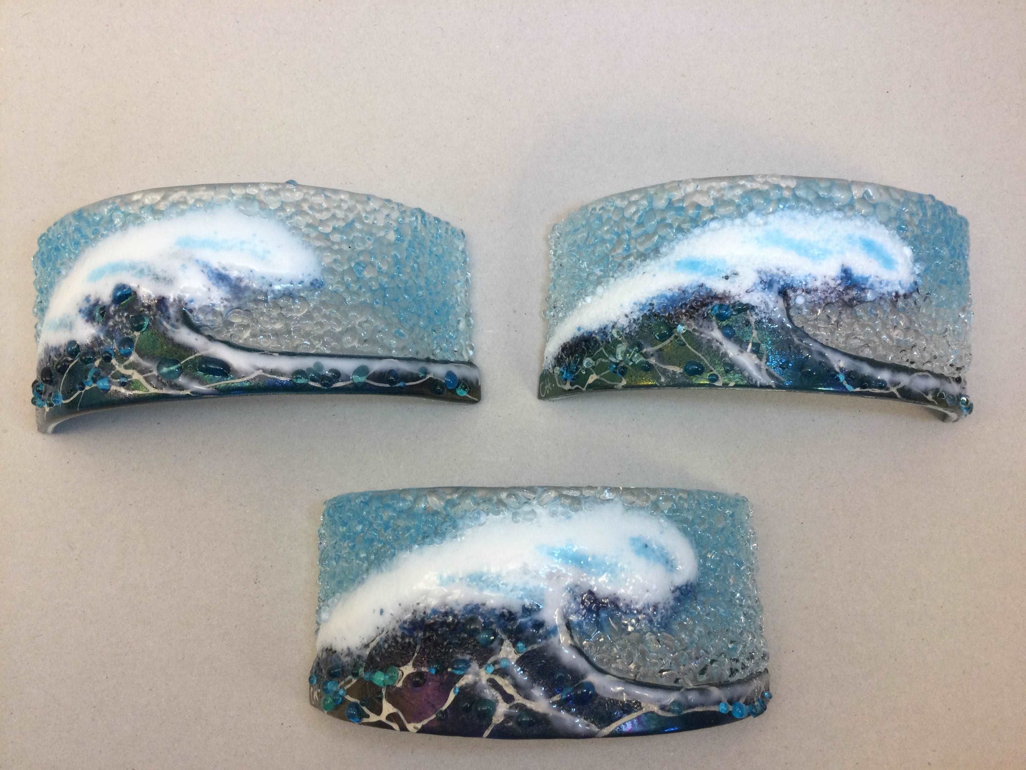 Curve - Crashing Wave Dark Aqua - Fused Glass By Claire Harris 