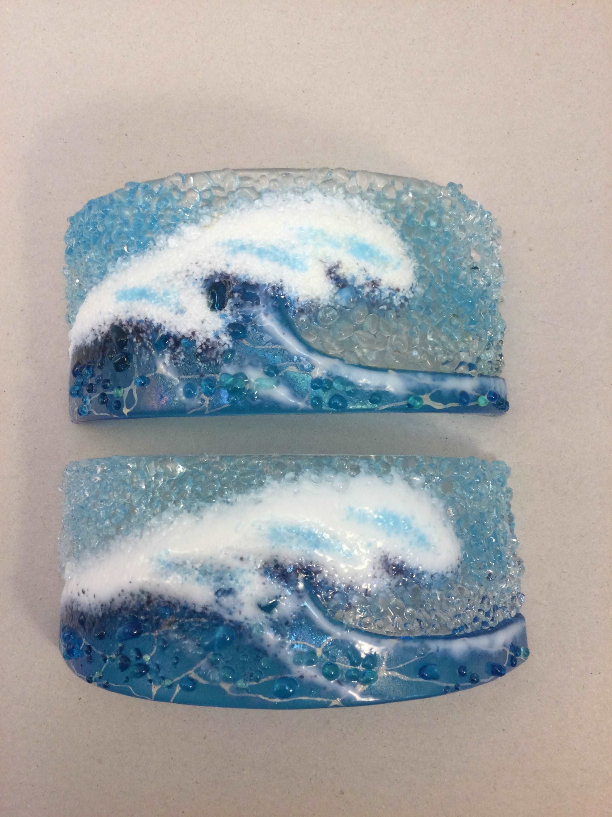 Curve Turquoise Crashing Wave - Fused Glass By Claire Harris 