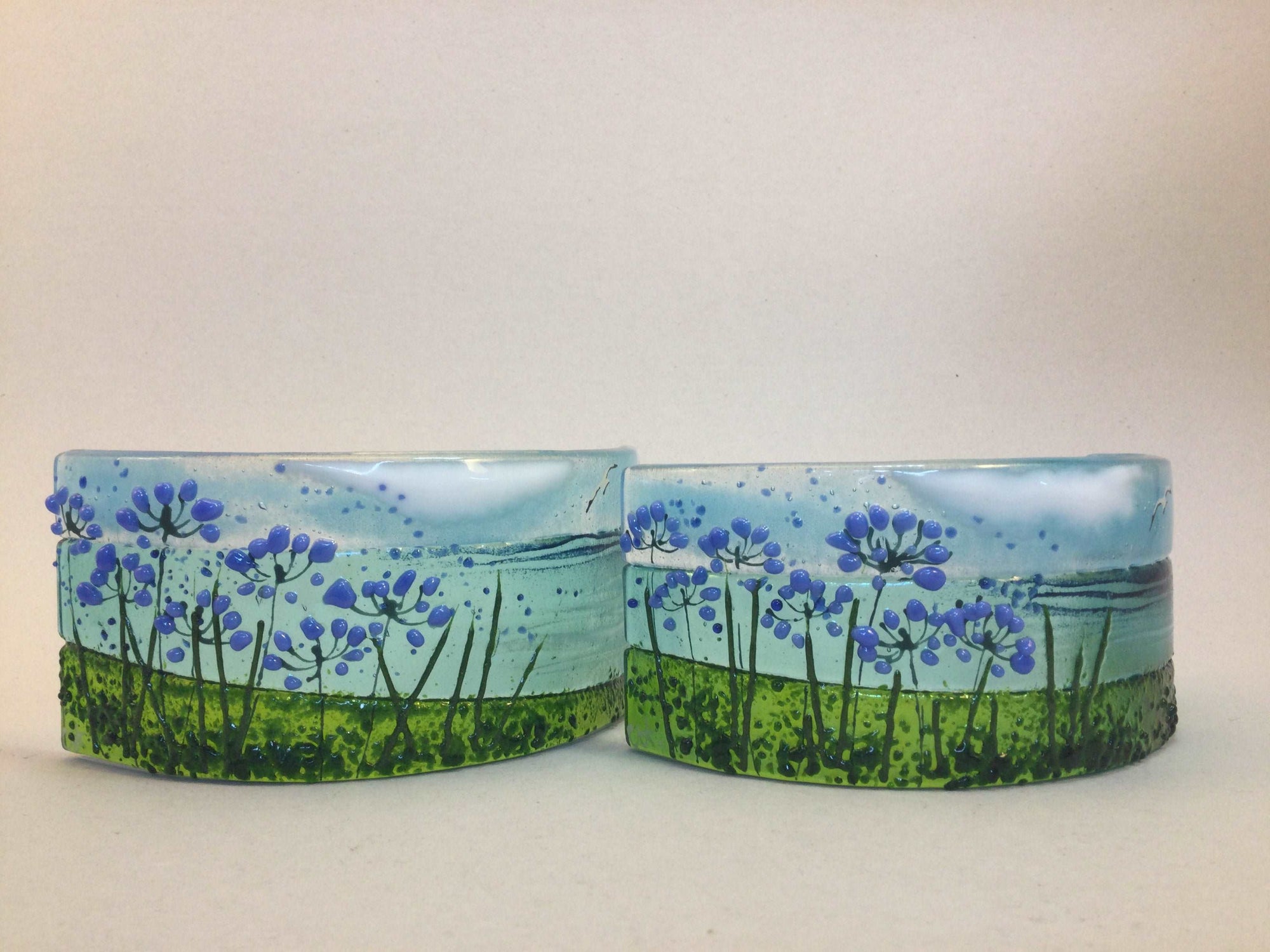 Curve - Sea scene with agapanthus - Fused Glass By Claire Harris 