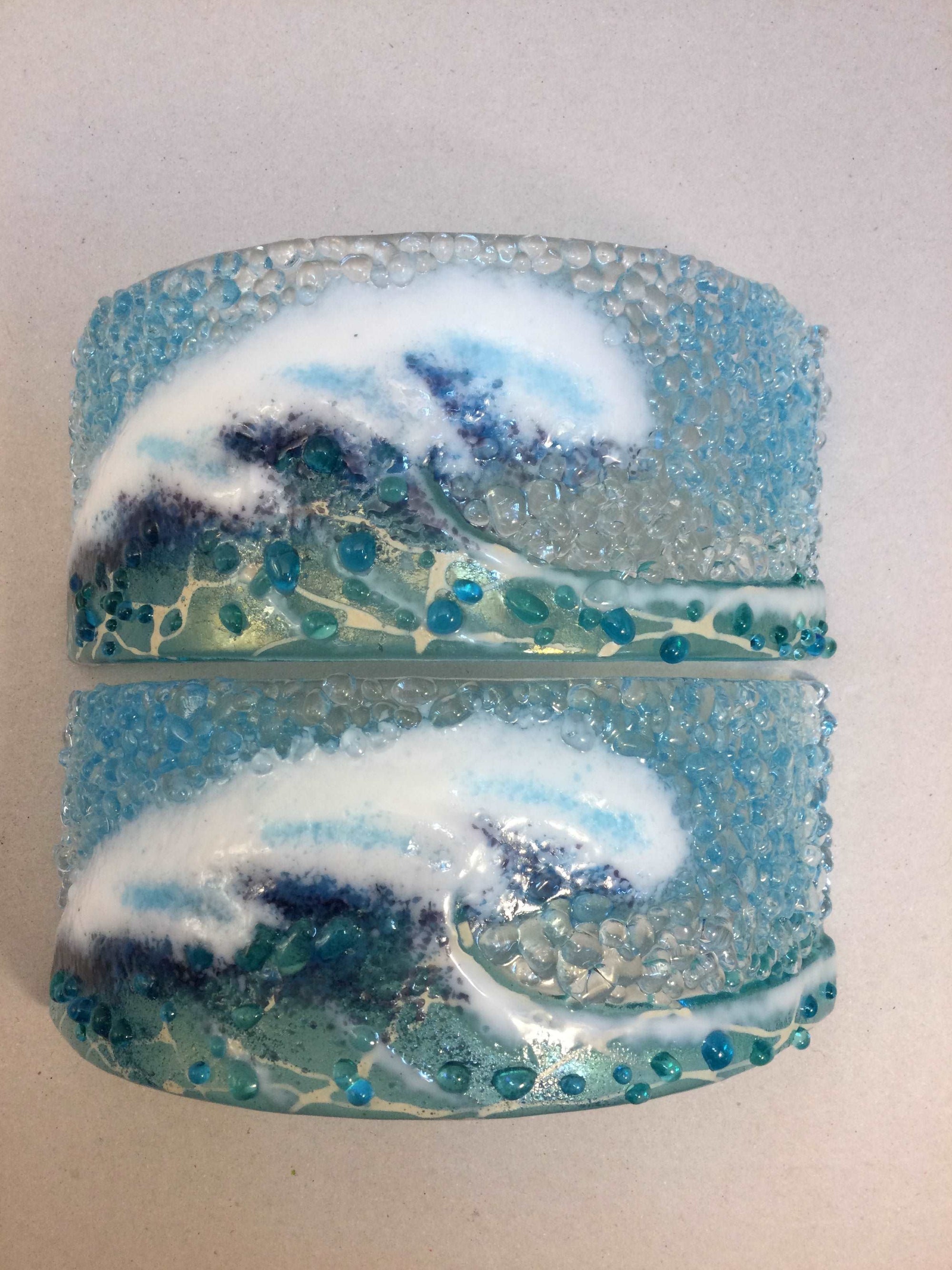 Curve - Light Aqua Crashing Wave - Fused Glass By Claire Harris 