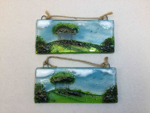 Horizontal Small Hanger - Nearly Home Trees - Fused Glass By Claire Harris 