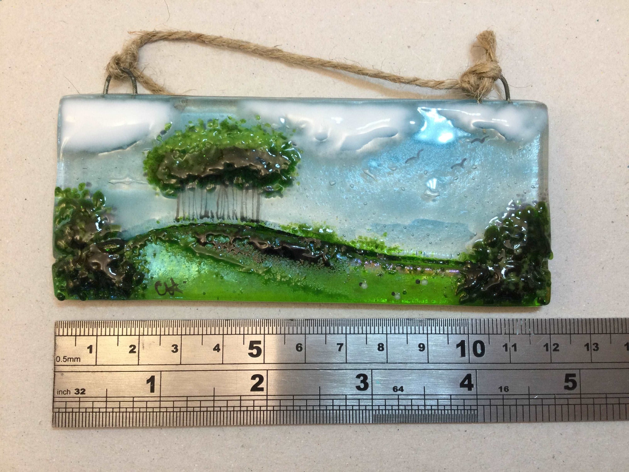 Horizontal Small Hanger - Nearly Home Trees - Fused Glass By Claire Harris 