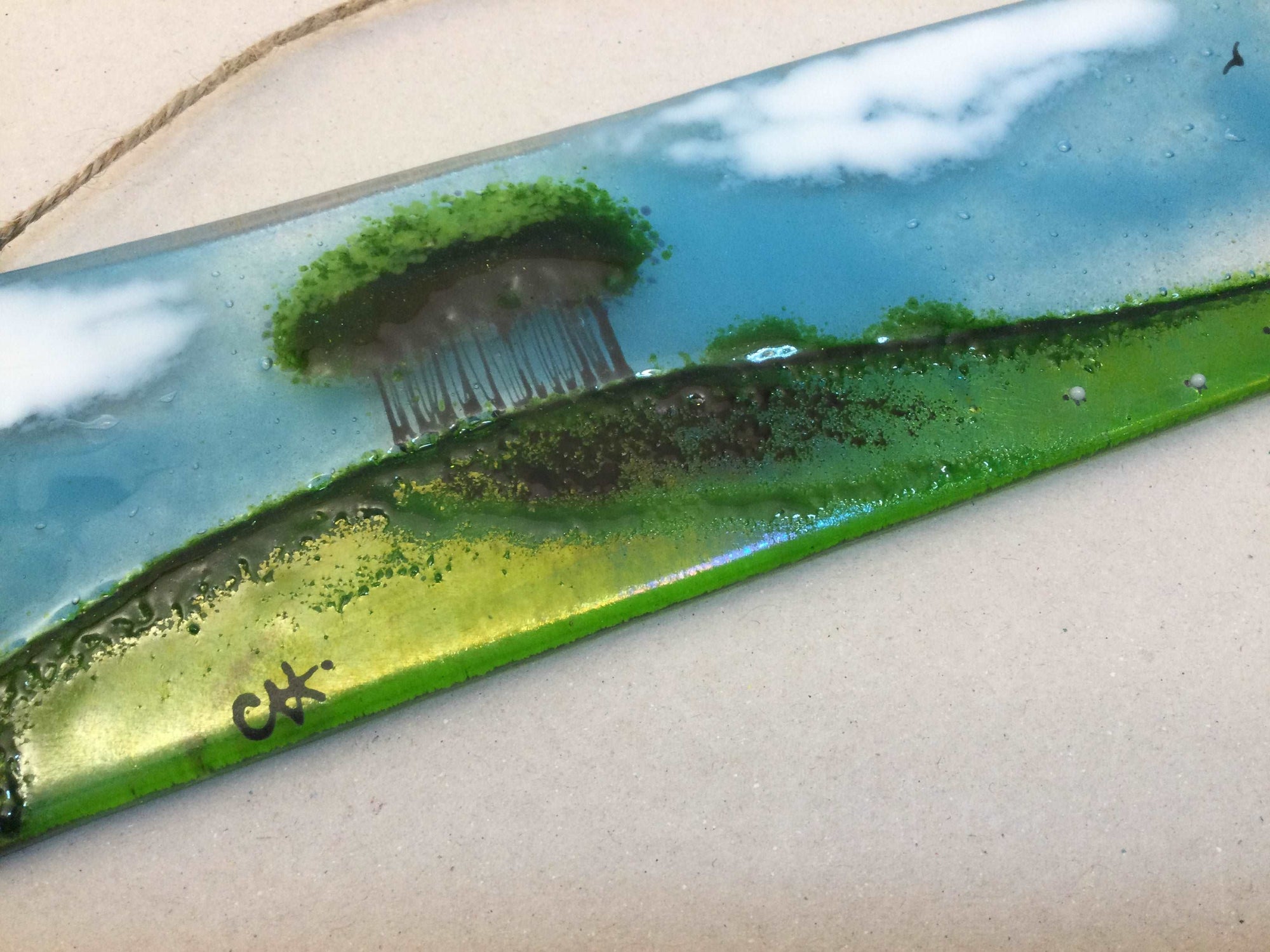 Horizontal Large Hanger - Nearly Home Trees - Fused Glass By Claire Harris 