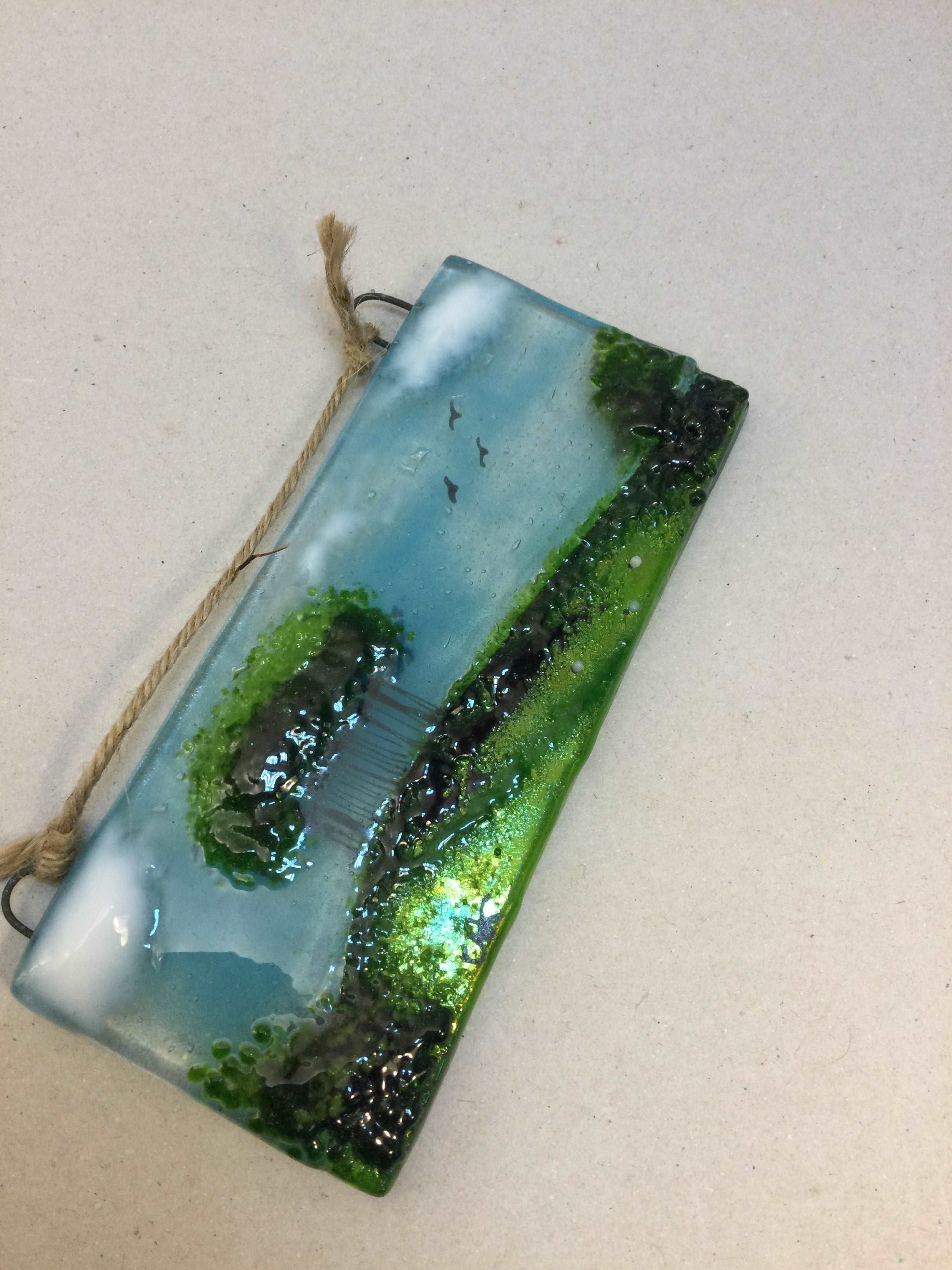 Horizontal Small Hanger - Nearly Home Trees - Fused Glass By Claire Harris 