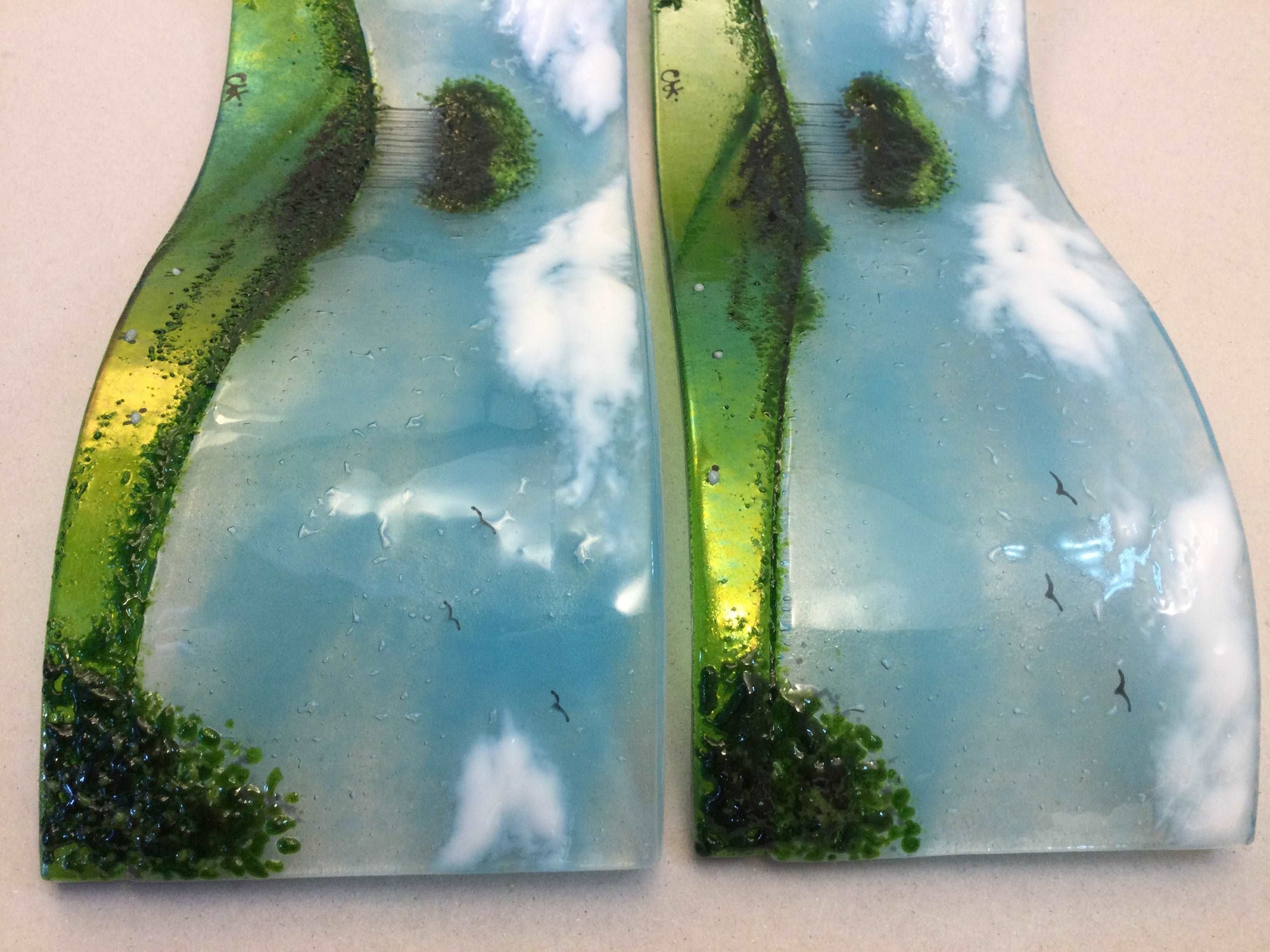 Large Freestanding Wave - Nearly Home Trees - Fused Glass By Claire Harris 