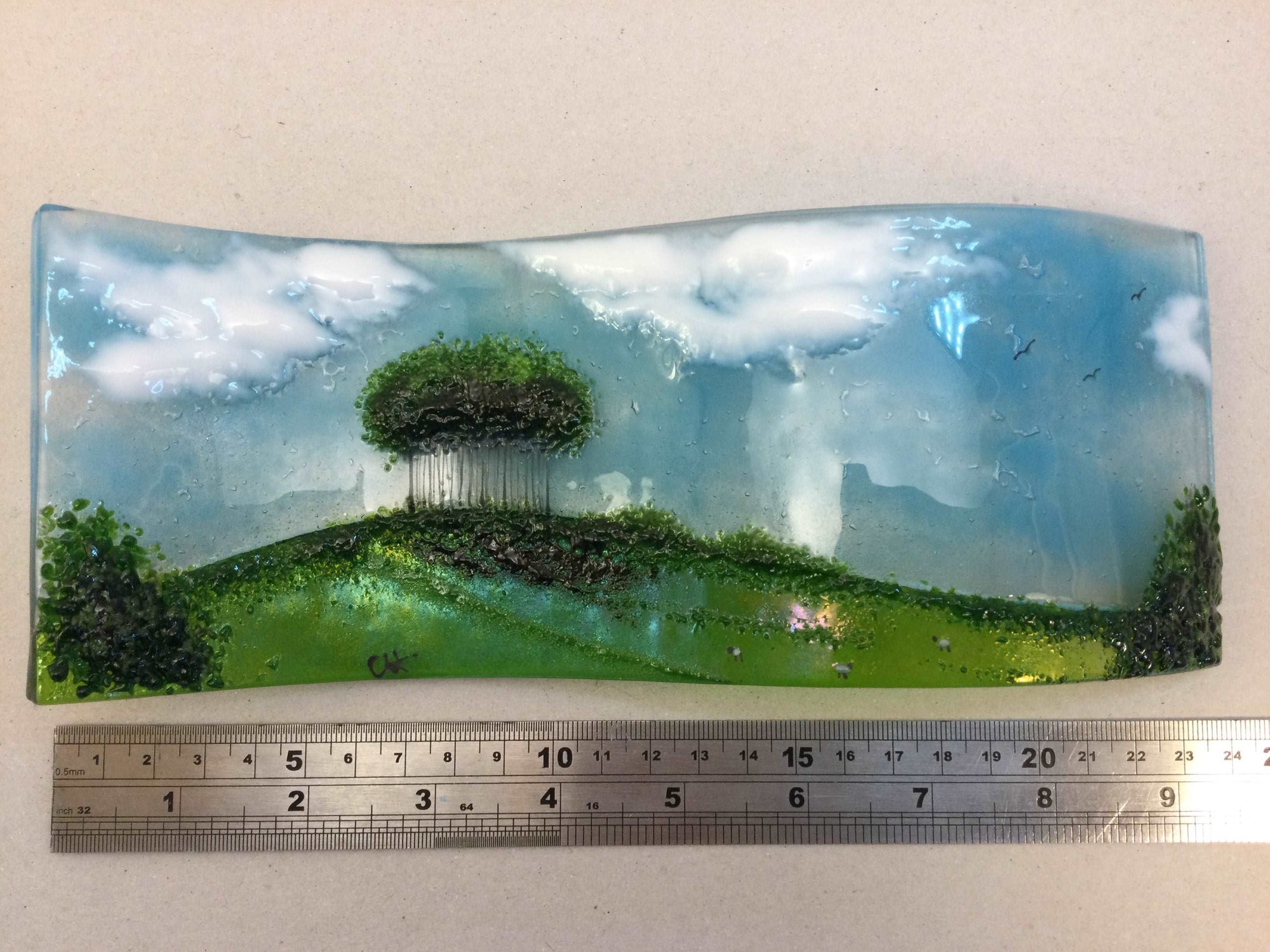 Large Freestanding Wave - Nearly Home Trees - Fused Glass By Claire Harris 