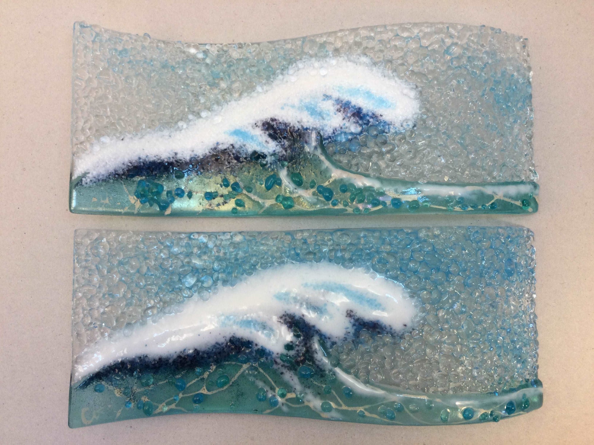 Large Freestanding Wave - Light Aqua Crashing Wave - Fused Glass By Claire Harris 