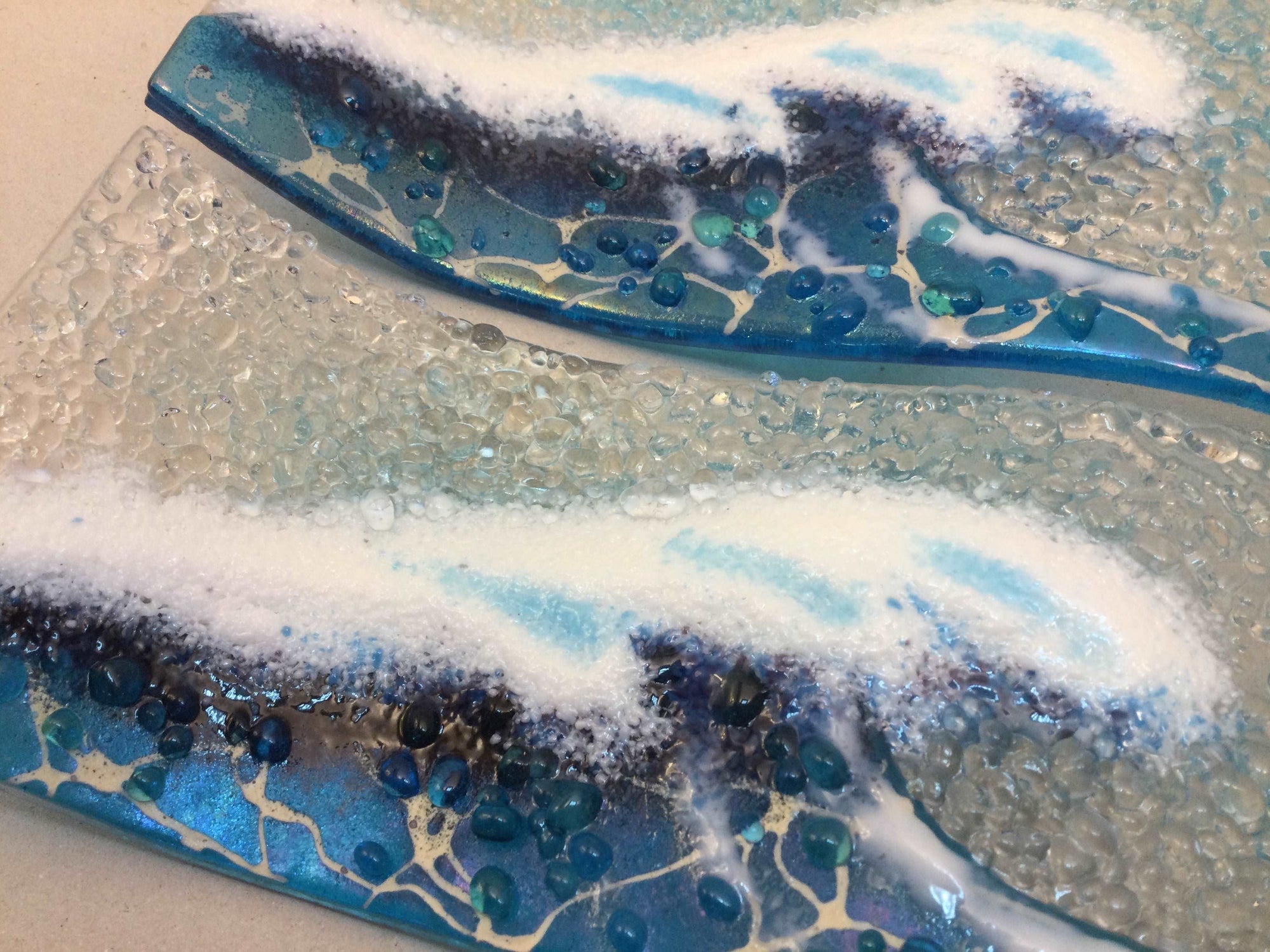 Large Freestanding Wave - Turquoise Crashing Wave - Fused Glass By Claire Harris 