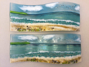 Large Freestanding Wave - Sea Scene - Fused Glass By Claire Harris 