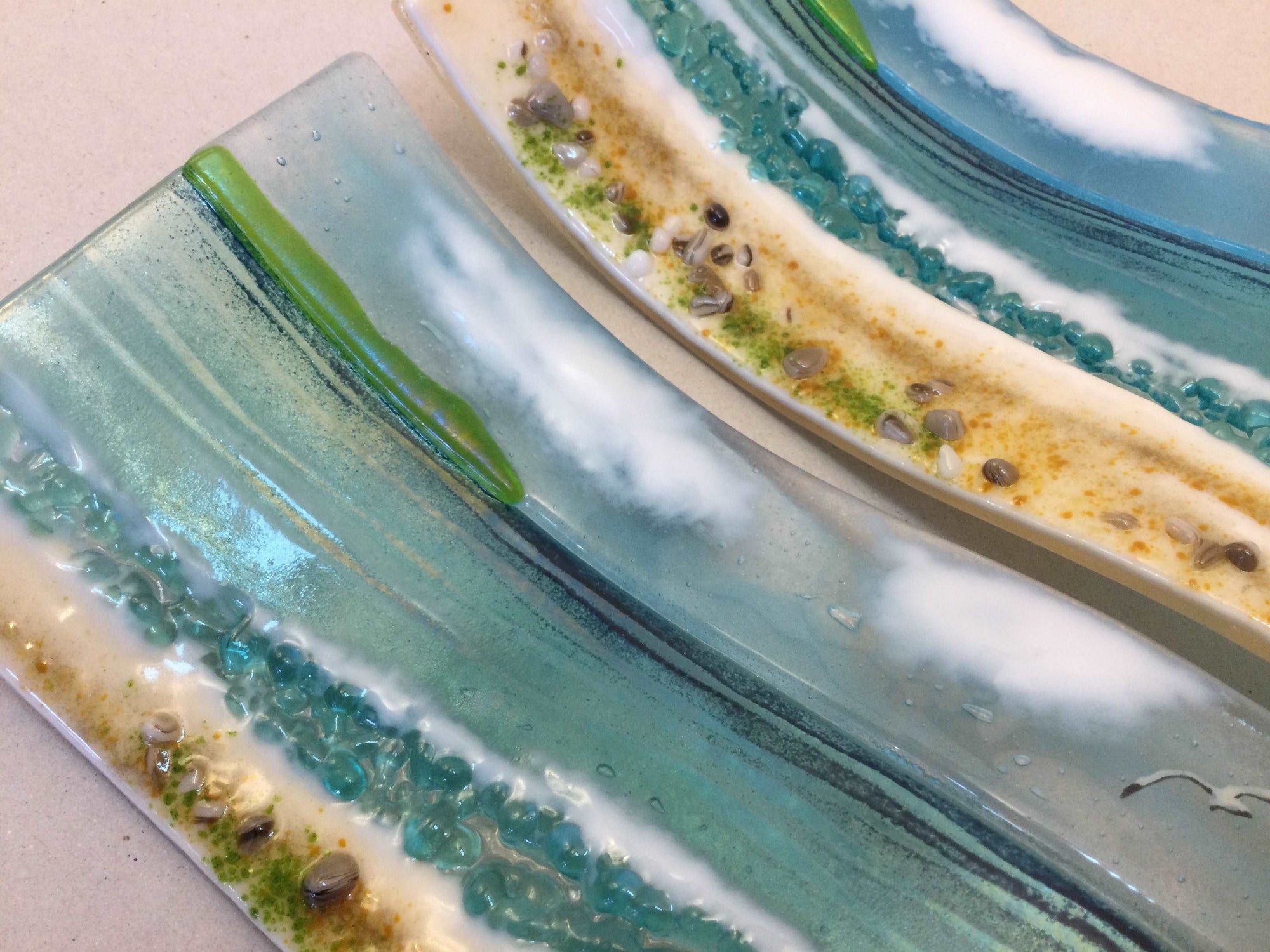 Large Freestanding Wave - Sea Scene - Fused Glass By Claire Harris 