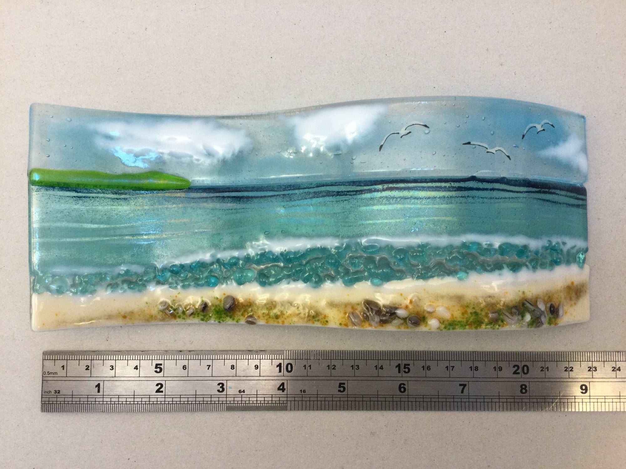 Large Freestanding Wave - Sea Scene - Fused Glass By Claire Harris 