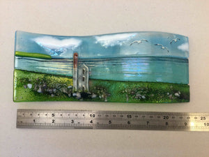 Large freestanding wave - Sea scene with Cornish Tin mine engine house. - Fused Glass By Claire Harris 