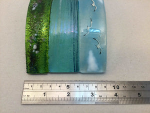 Large freestanding wave - Sea scene with Cornish Tin mine engine house. - Fused Glass By Claire Harris 