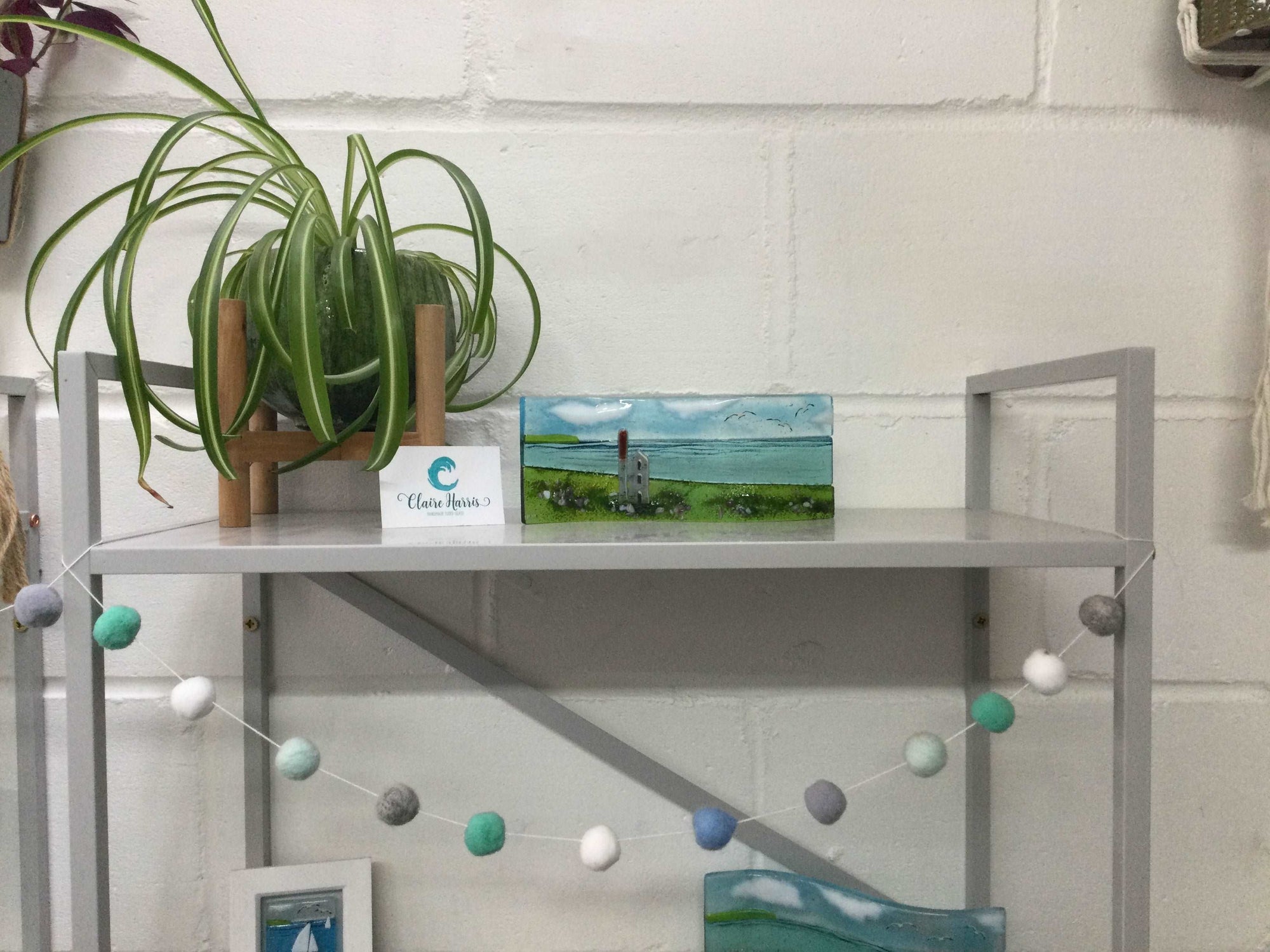 Large freestanding wave - Sea scene with Cornish Tin mine engine house. - Fused Glass By Claire Harris 