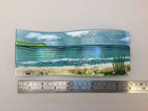 Large Freestanding Wave - Sea Scene with grass - Fused Glass By Claire Harris 