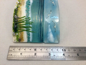 Large Freestanding Wave - Sea Scene with grass - Fused Glass By Claire Harris 