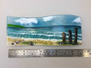 Large Freestanding Wave - Sea Scene with groyns - Fused Glass By Claire Harris 