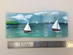 Large Freestanding Wave - Sea Scene with sailing boats - Fused Glass By Claire Harris 