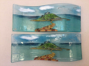 Large Freestanding Wave - St Michael’s Mount - Fused Glass By Claire Harris 