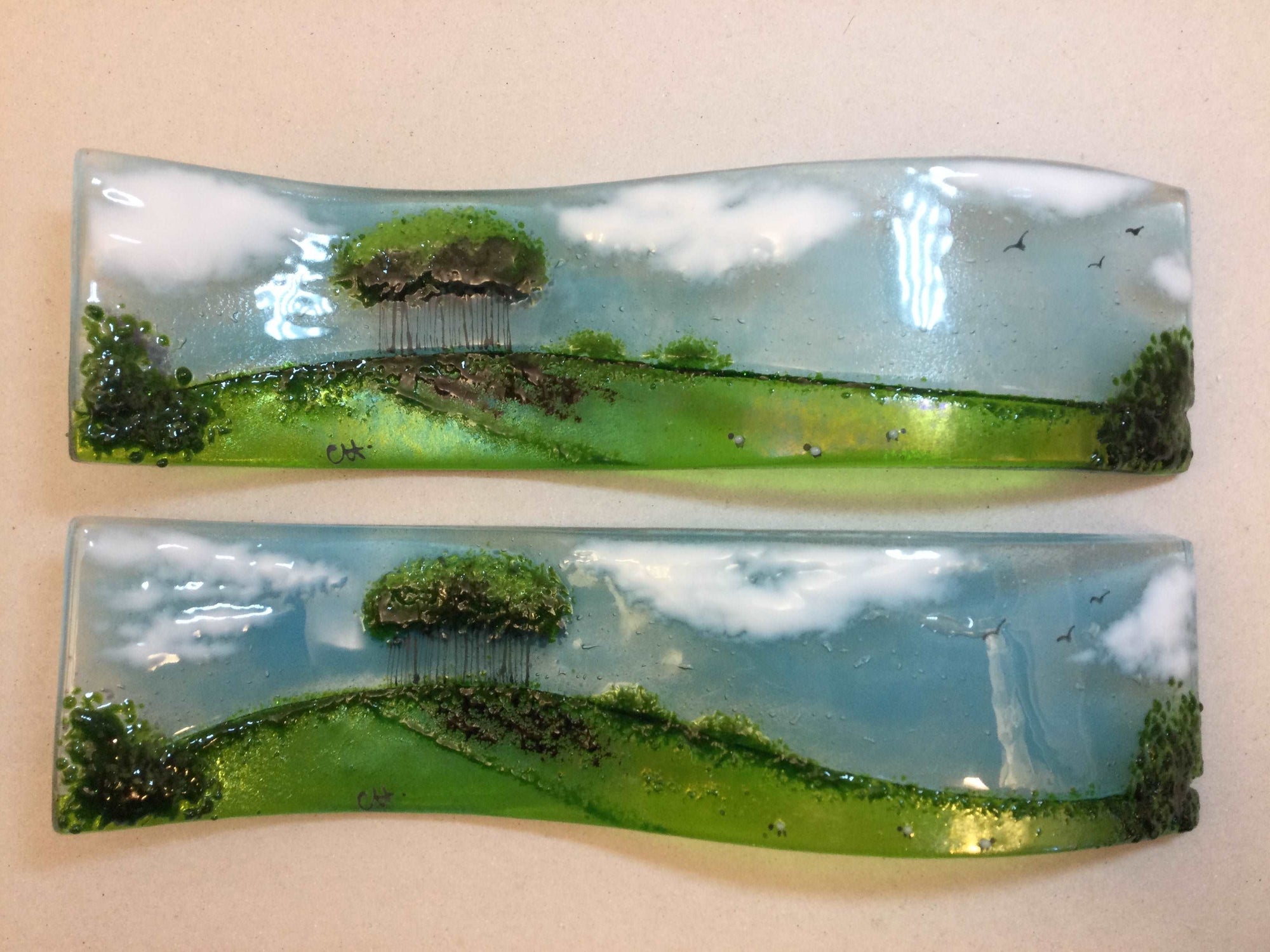 Small Freestanding Wave - Nearly Home Trees - Fused Glass By Claire Harris 