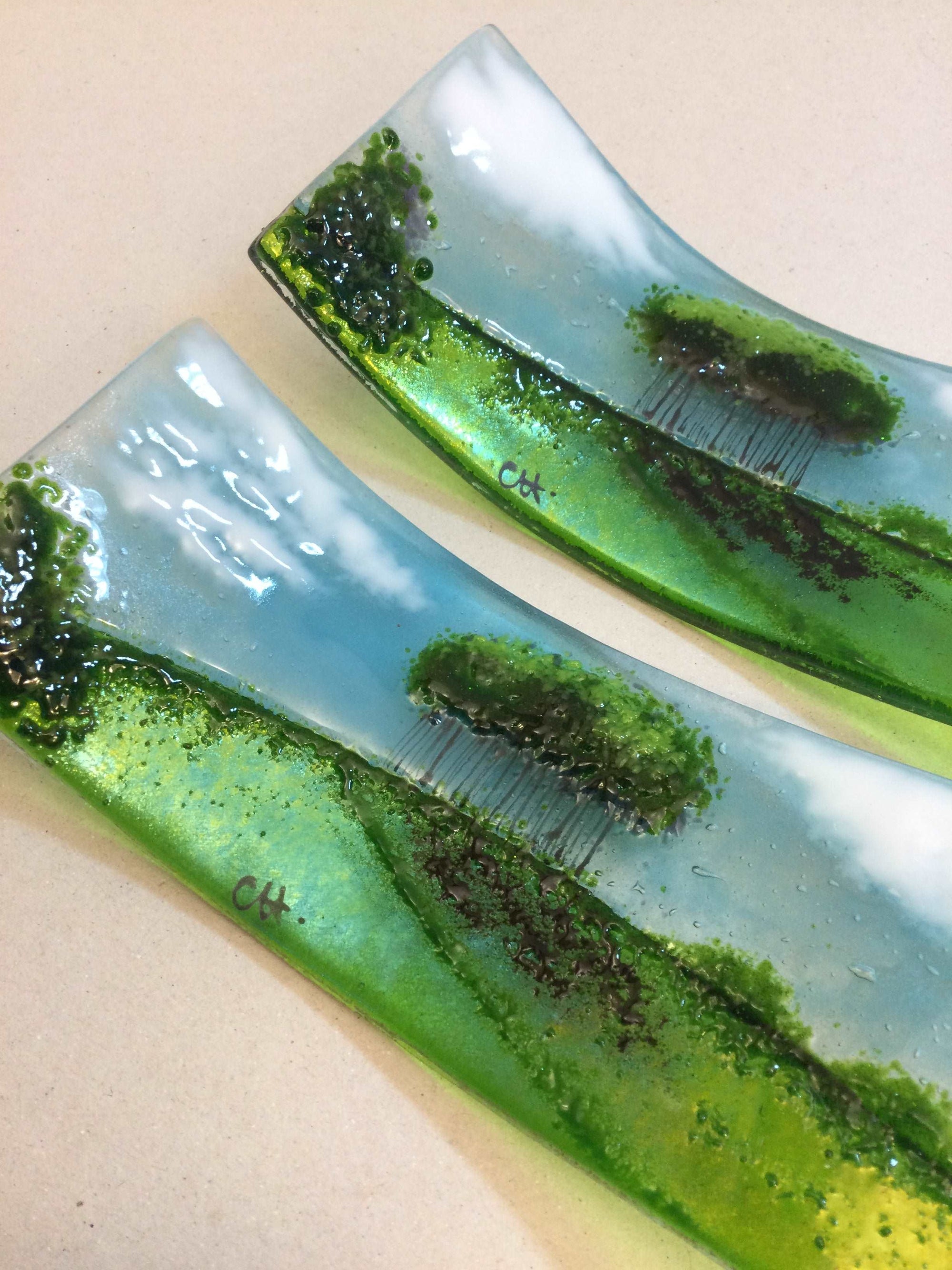 Small Freestanding Wave - Nearly Home Trees - Fused Glass By Claire Harris 