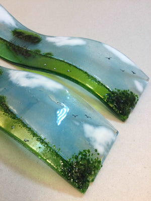 Small Freestanding Wave - Nearly Home Trees - Fused Glass By Claire Harris 