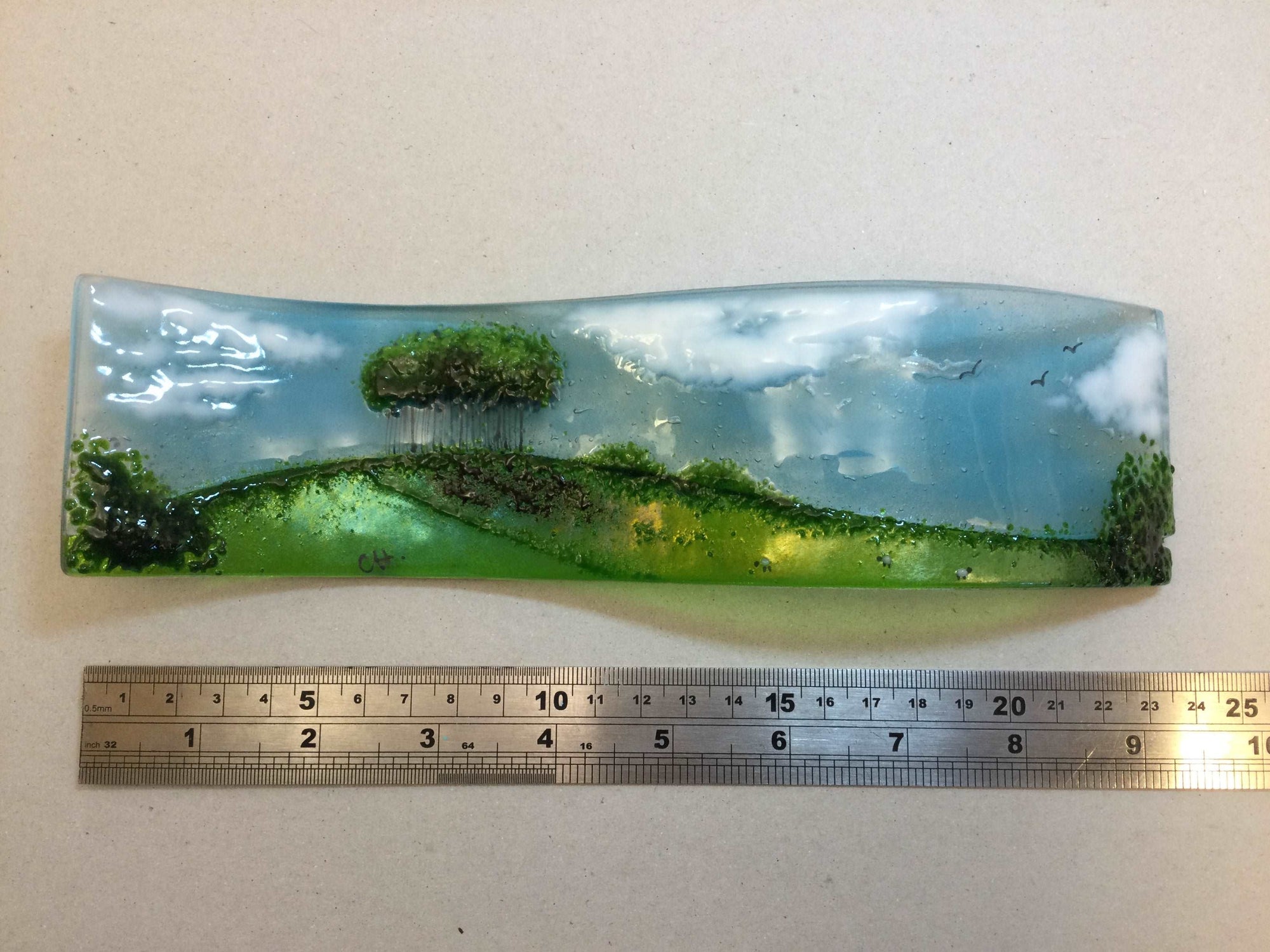 Small Freestanding Wave - Nearly Home Trees - Fused Glass By Claire Harris 