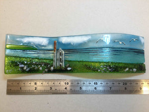 Small freestanding wave - Sea scene with Cornish Tin mine engine house. - Fused Glass By Claire Harris 