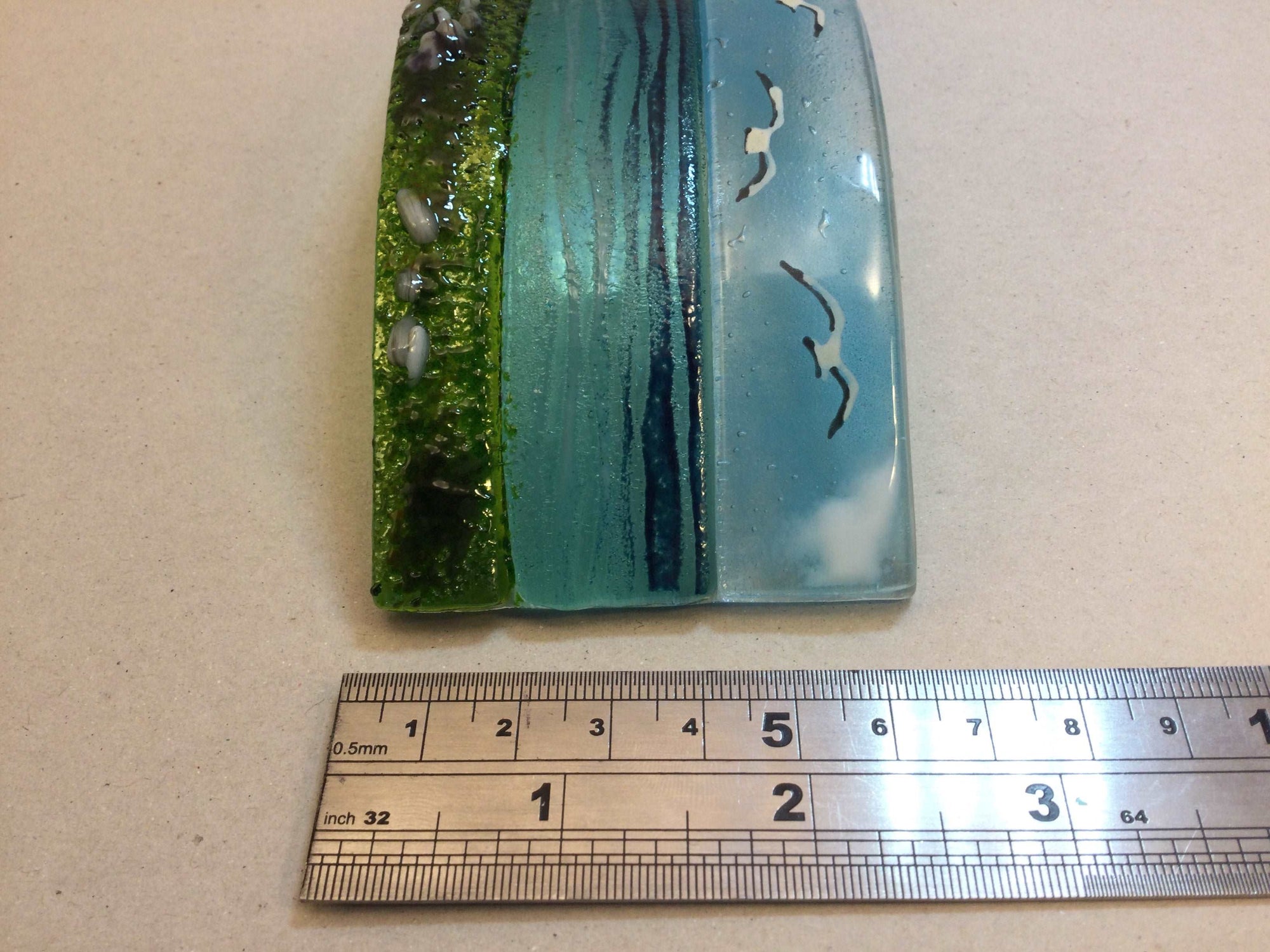 Small freestanding wave - Sea scene with Cornish Tin mine engine house. - Fused Glass By Claire Harris 