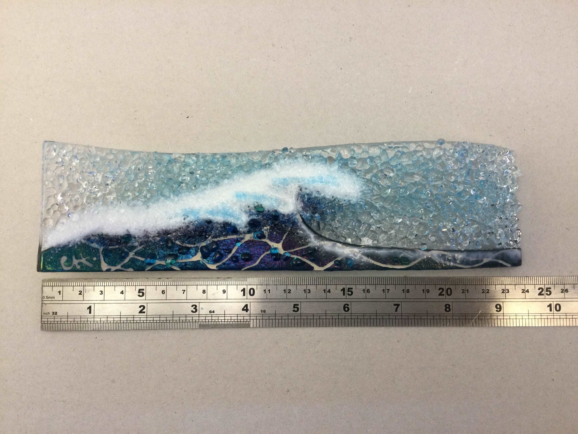 Small Freestanding Wave - Dark aqua Crashing Wave - Fused Glass By Claire Harris 